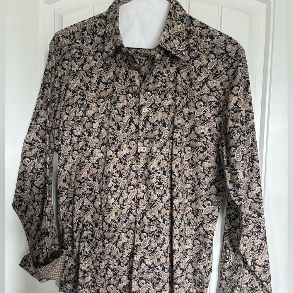 Bugatchi Beige and Black Paisley Shirt
